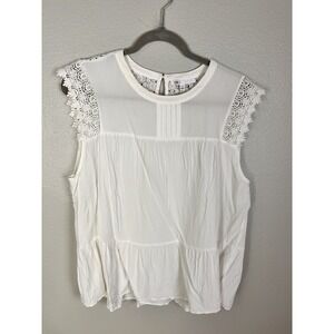 Dr 2 Womens Blouse XL White Short Sleeve Eyelet Back